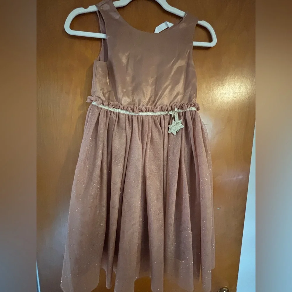H&M Shimmering Champagne Brown Kids Dress with Star Charm